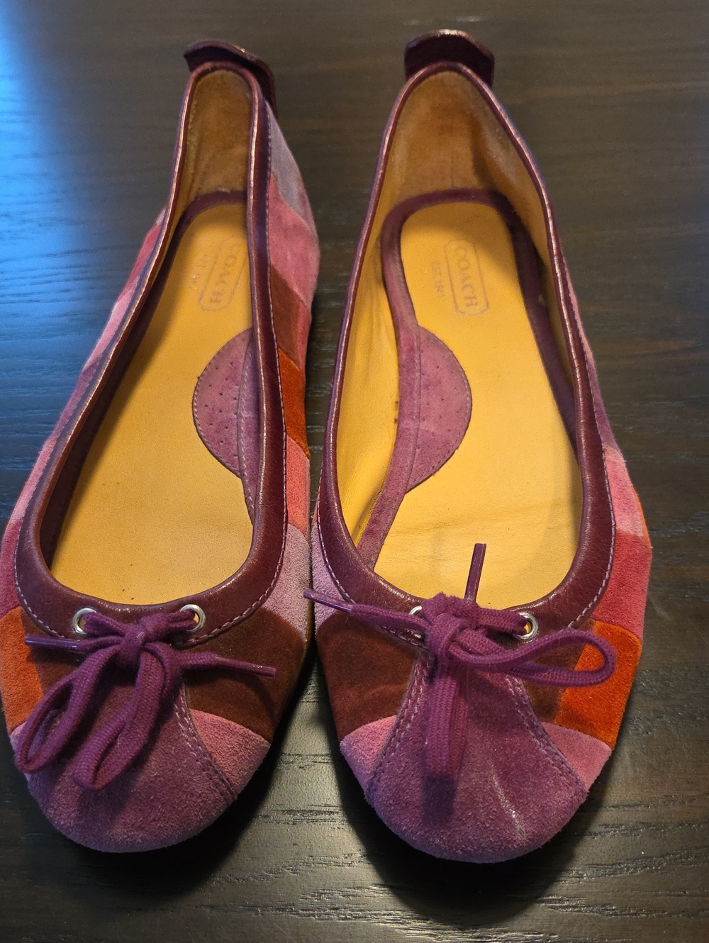 Coach Patchwork Suede Ballet Flats in Purple, Pink, Orange